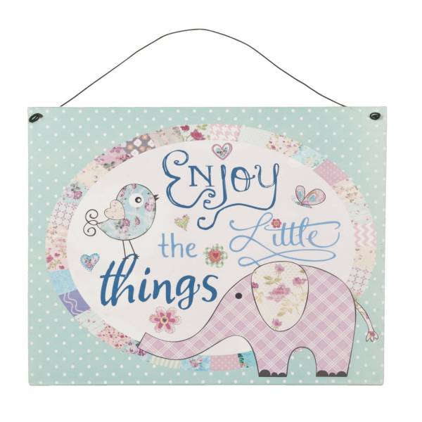 Textschild Blechschild *Enjoy the Little Things* Elefant Vogel Herz türkis rosa blau 6Y1434 Gundi's Quilt Heaven