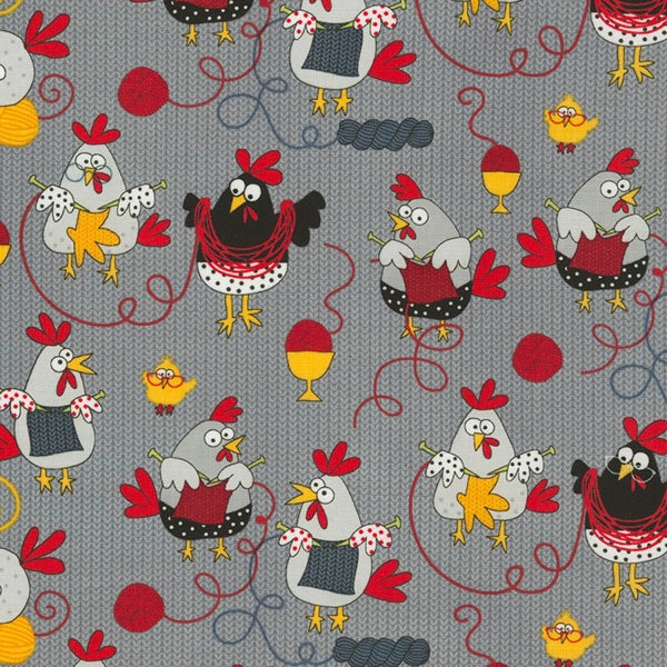 Grey Knitting Chickens Allover