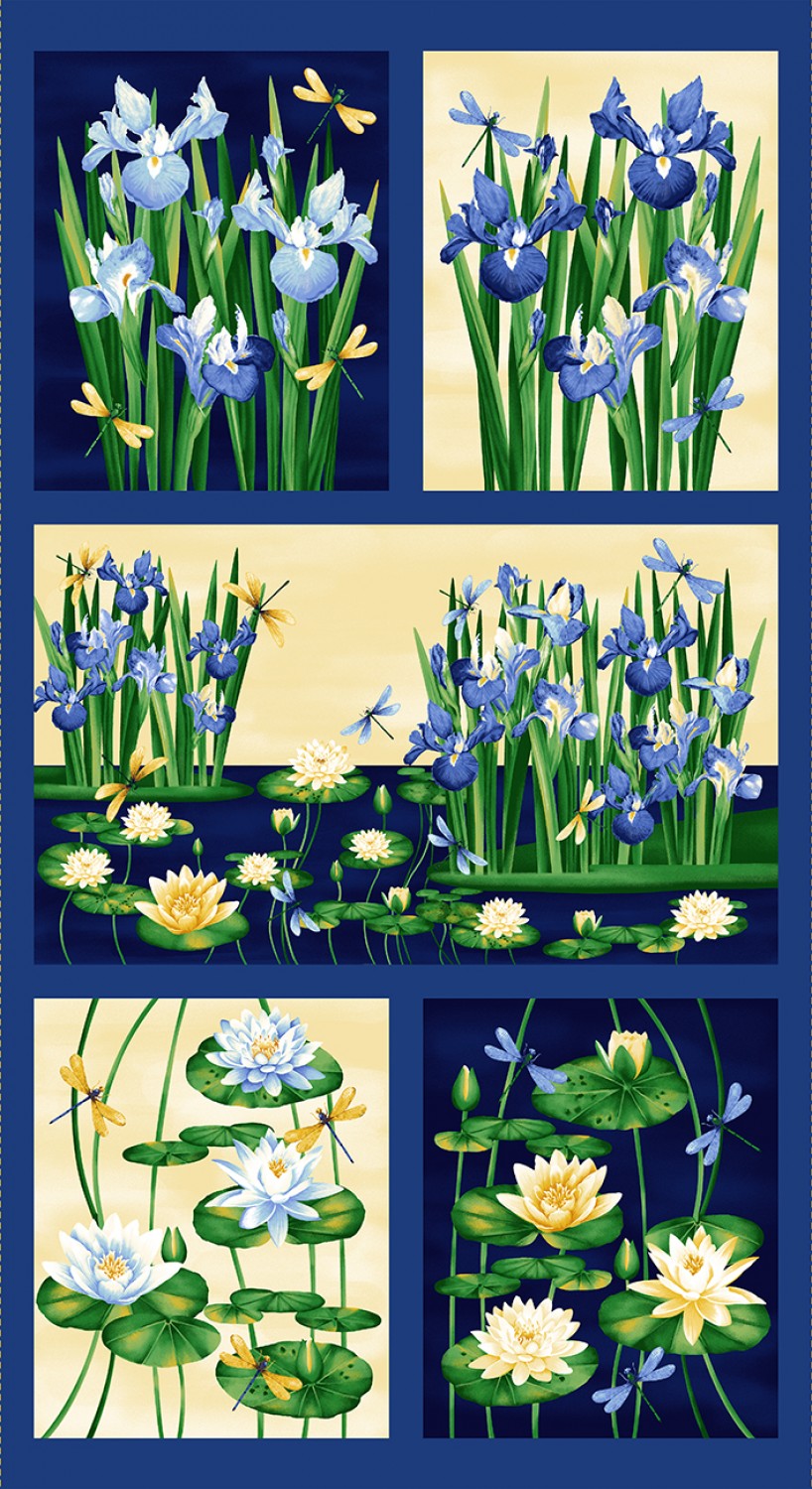 Indigo Waterlily Magic Blocks Panel