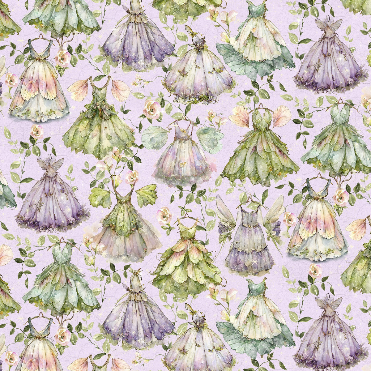 Baumwollstoff Enchanted Frocks-Purple