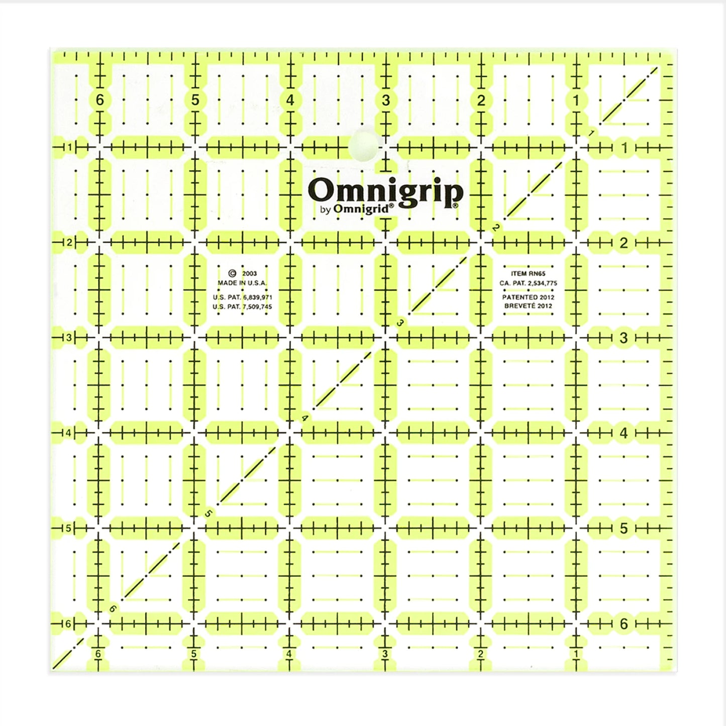 Omnigrid Neon Slip Ruler Square 6 1/2 x 6 1/2 Inch