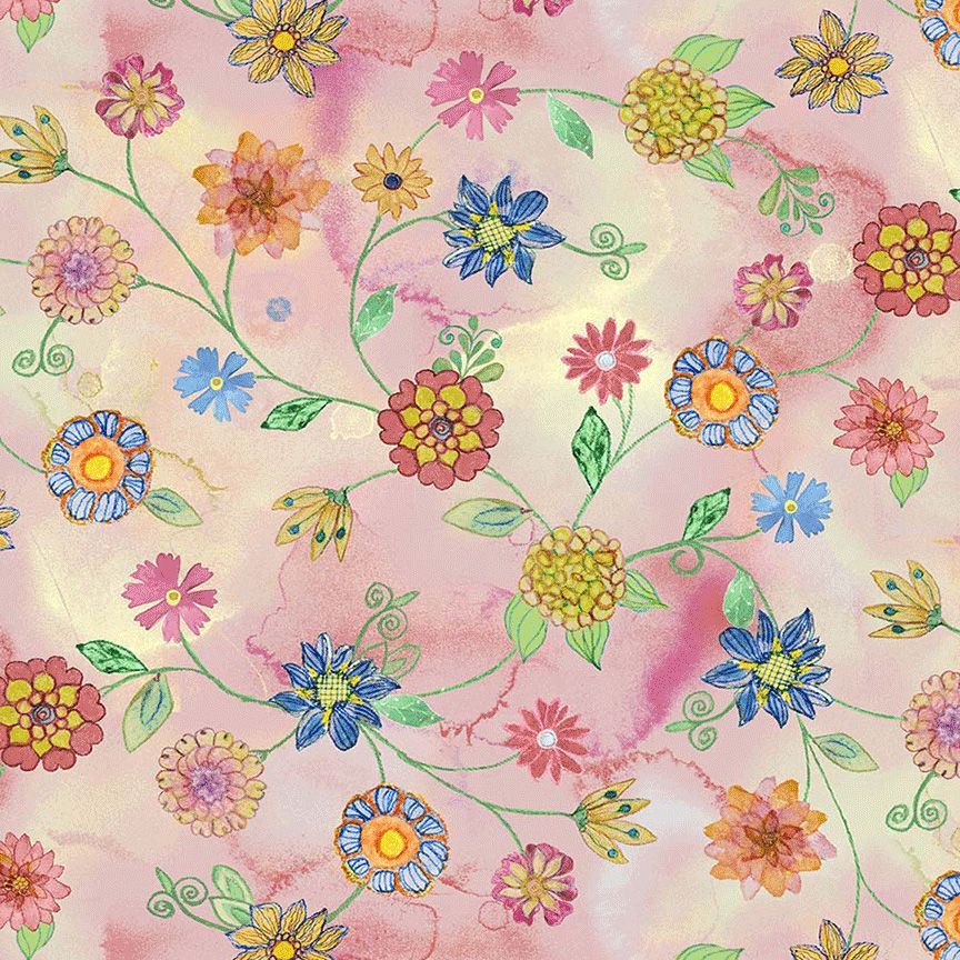 Baumwollstoff Spaced Floral Vines