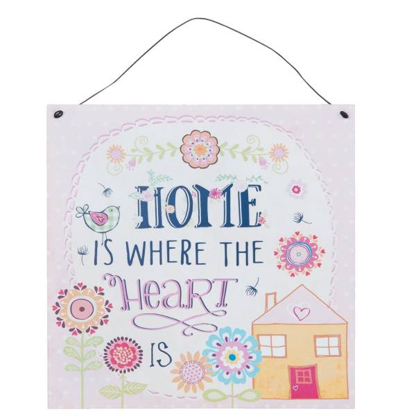 Textschild Blechschild *Home Is Where the Heart Is* Haus Blumen Vögel orange grün rosa blau 6Y1828 Gundi's Quilt Heaven