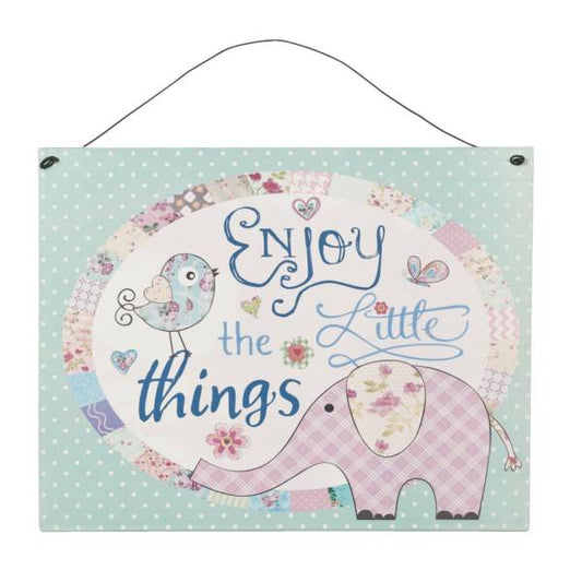 Textschild Blechschild *Enjoy the Little Things* Elefant Vogel Herz türkis rosa blau 6Y1434 Gundi's Quilt Heaven