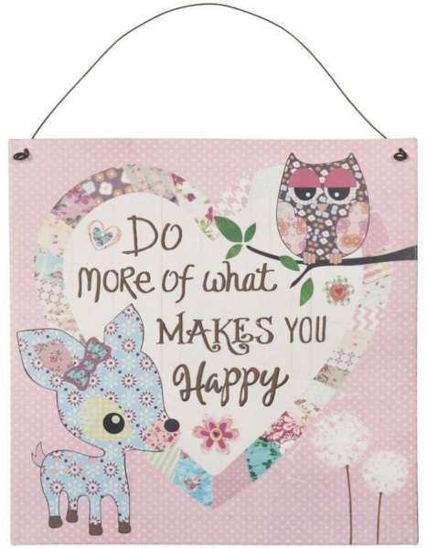 Textschild Blechschild *Do more of what makes you happy* Eule Reh Herz türkis rosa blau 6Y1433 Gundi's Quilt Heaven