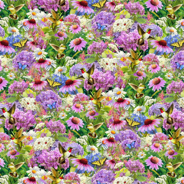 Baumwollstoff Hummingbirds in the Meadow David Textiles