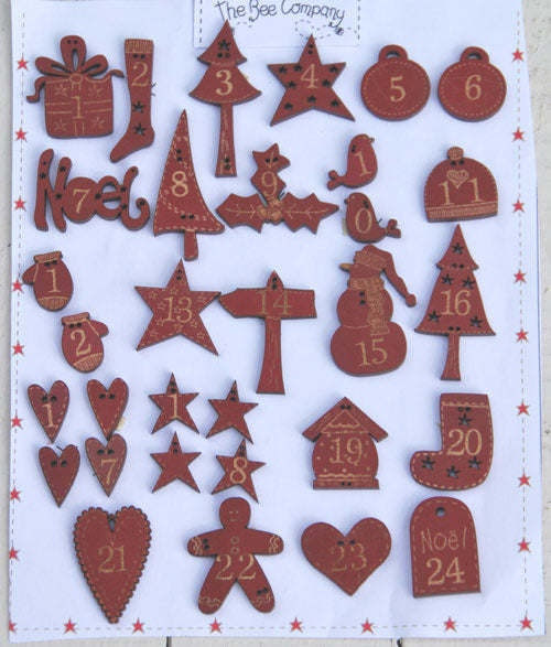Holzknopf 24 Advent Calender Buttons red The Bee Company