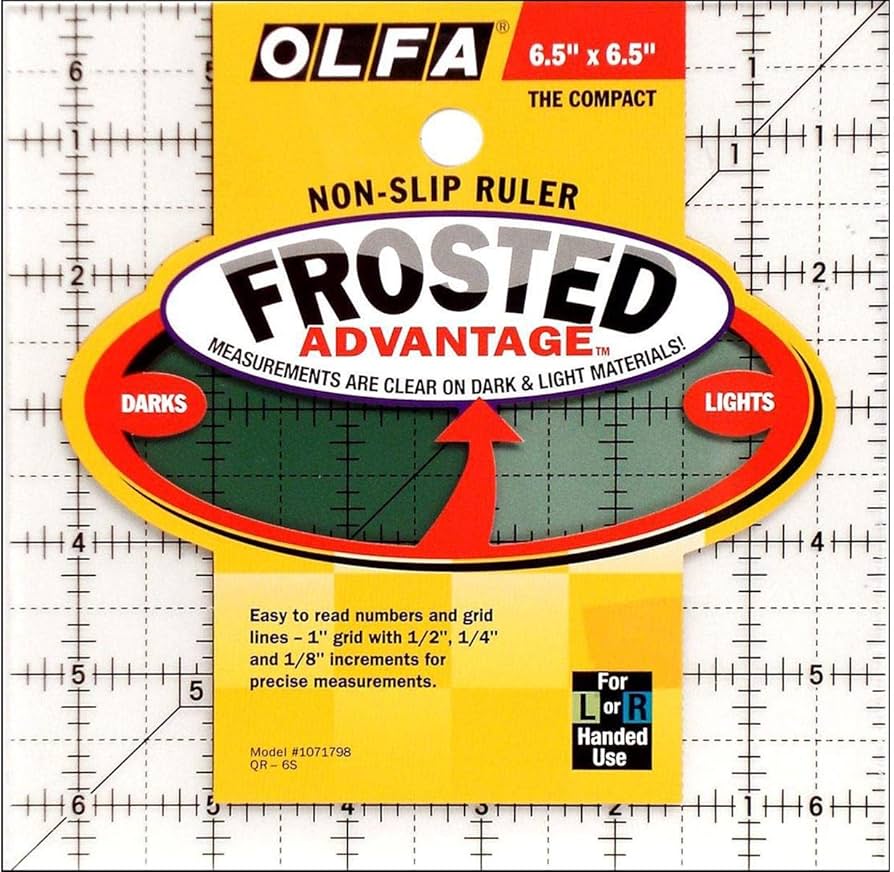 OLFA Frosted Advantage Non Slip Ruler 6 1/2 x 6 1/2 Inch Lineal Antirutsch