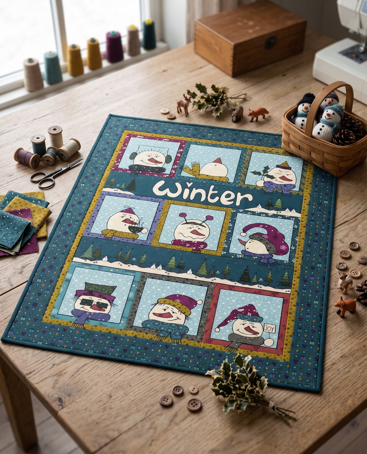 Stoffpaket BOM Happy Snowmen Winter Quilt (vereinfacht)