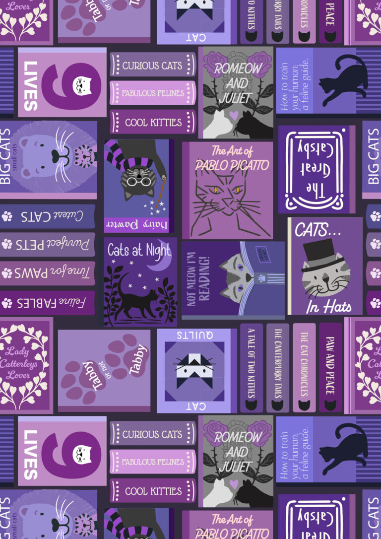 Baumwollstoff Cat book covers purple Checker