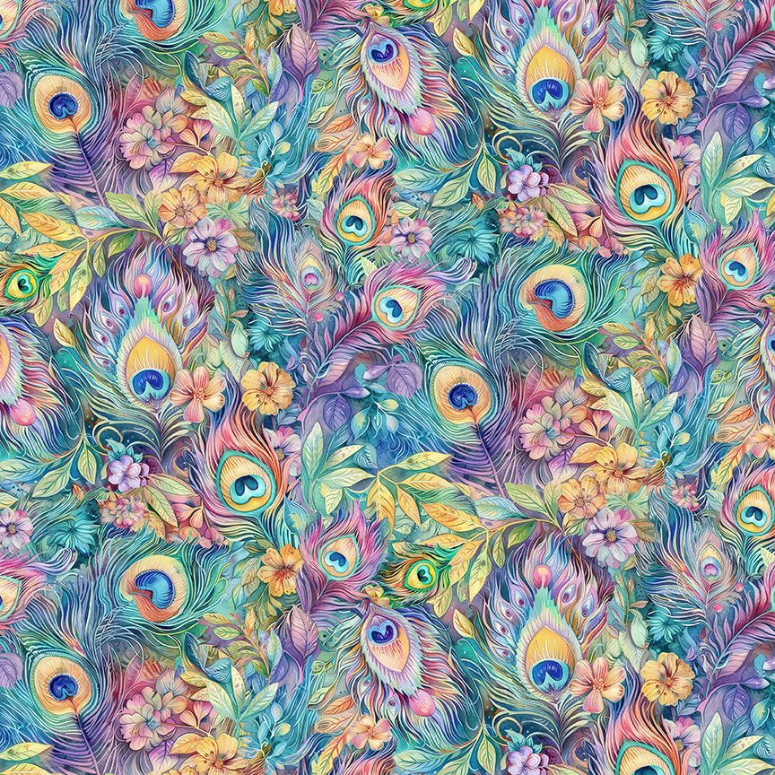Baumwollstoff Fantasy Plumes & Floral