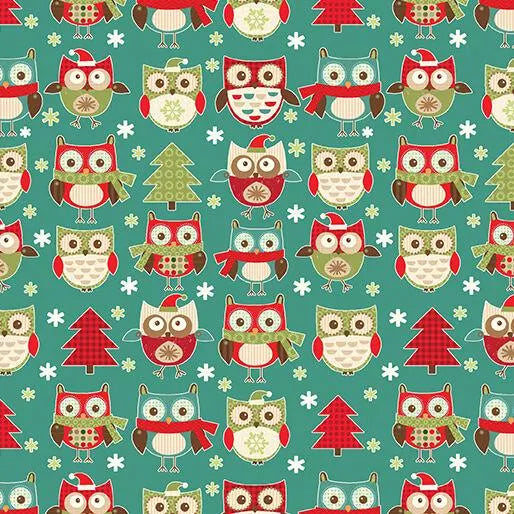Baumwollstoff Joyous Owls Teal