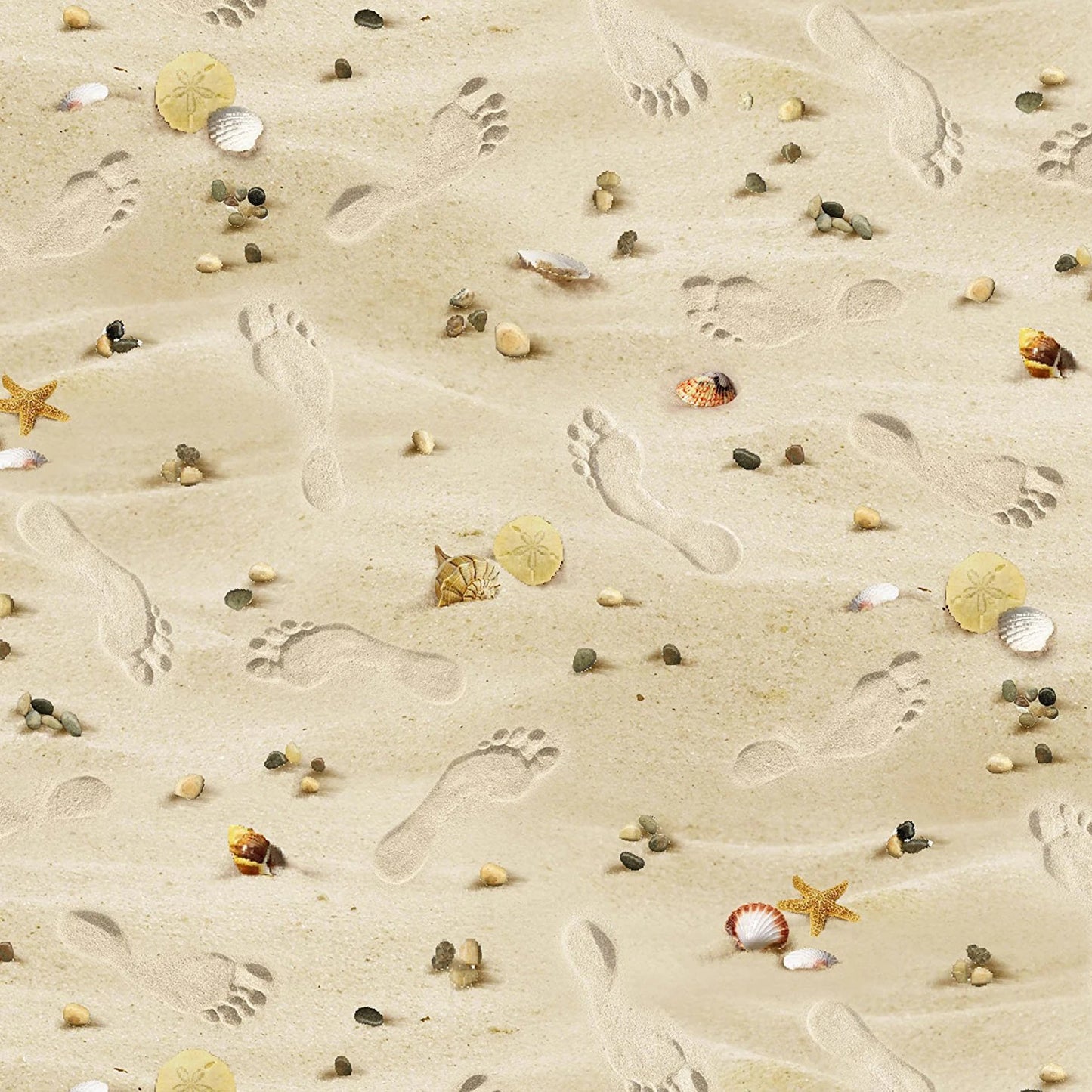Baumwollstoff Landscape Medley Shells and Footprint in Sand Elizabeth's Studio