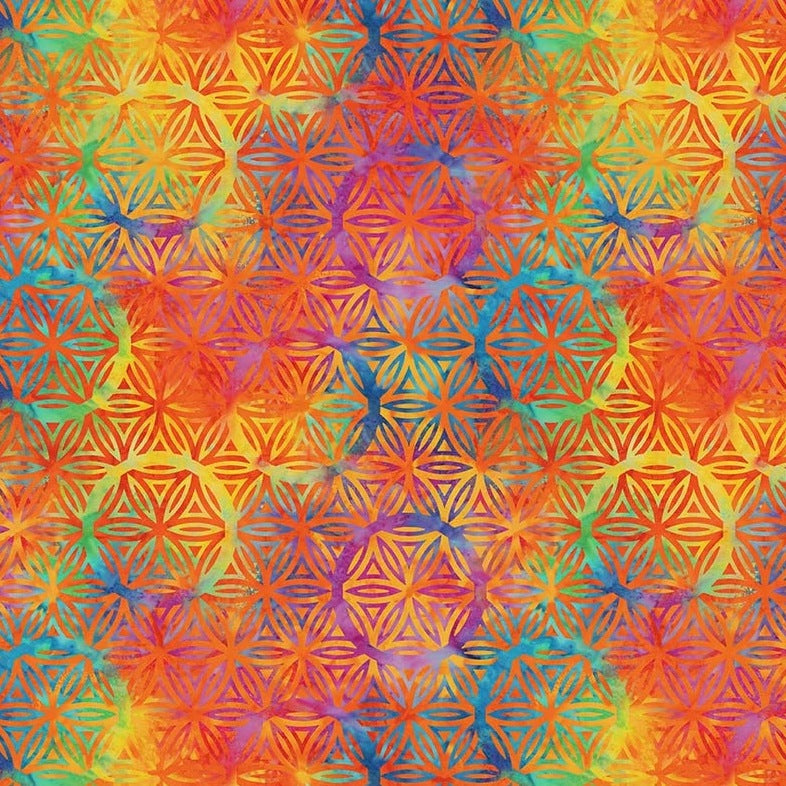 Baumwollstoff Quilt Back 108" Flower of Life Orange Crush Windham Fabrics & Anthology Batiks