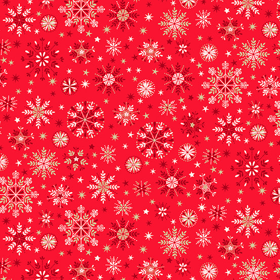 Baumwollstoff Scandi Snowflakes Red