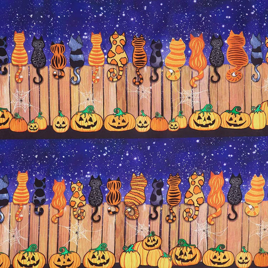 Baumwollstoff Spooky Cats On A Fence