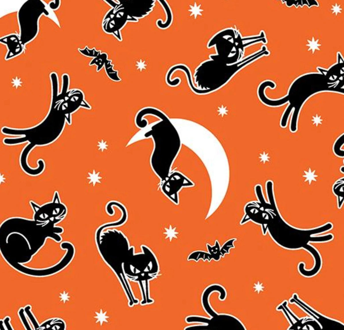 Baumwollstoff Spooky Cat Orange