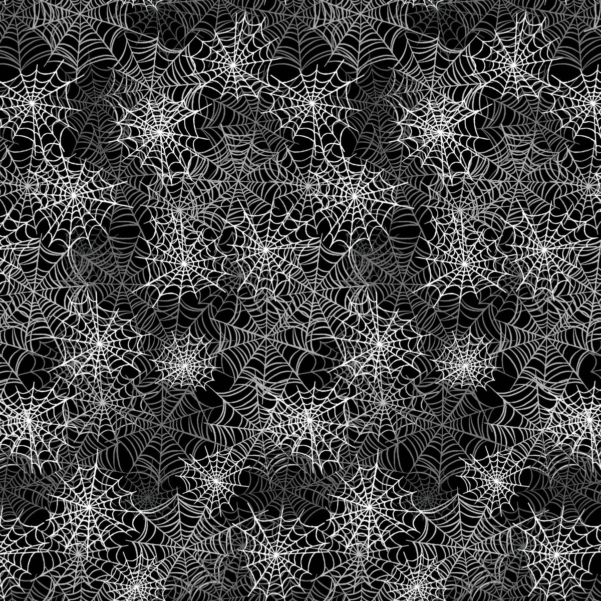 Baumwollstoff Spooky Spiderwebs Black