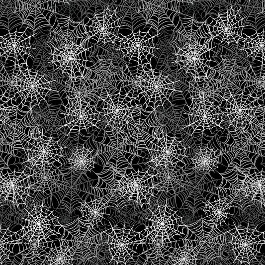 Baumwollstoff Spooky Spiderwebs Black Benartex