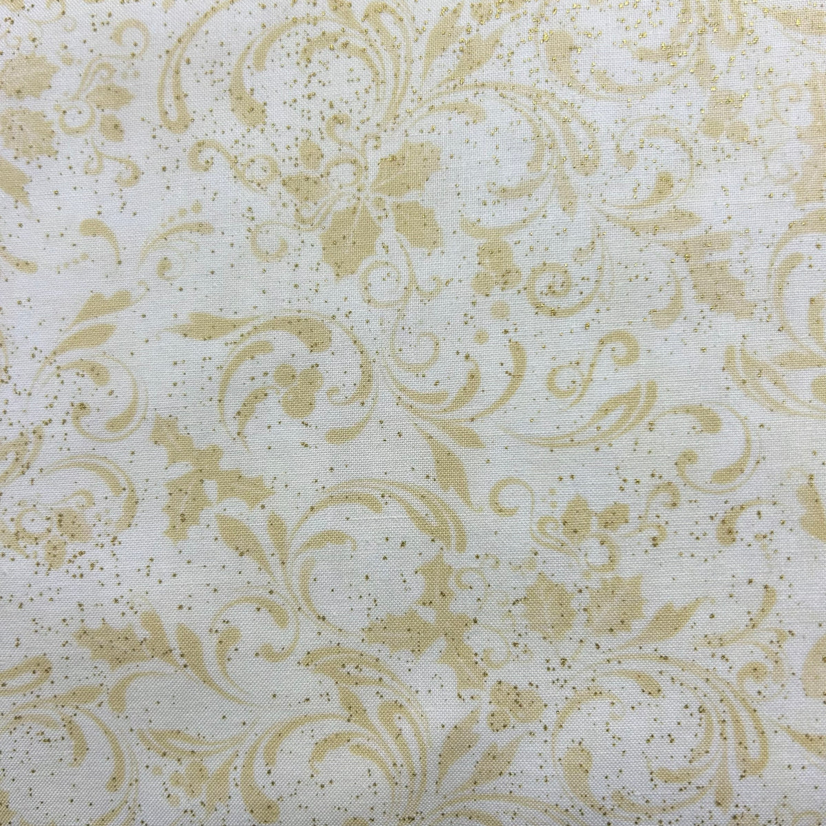 Baumwollstoff Stamped Holiday Leaves Metallic Cream Timeless Treasures