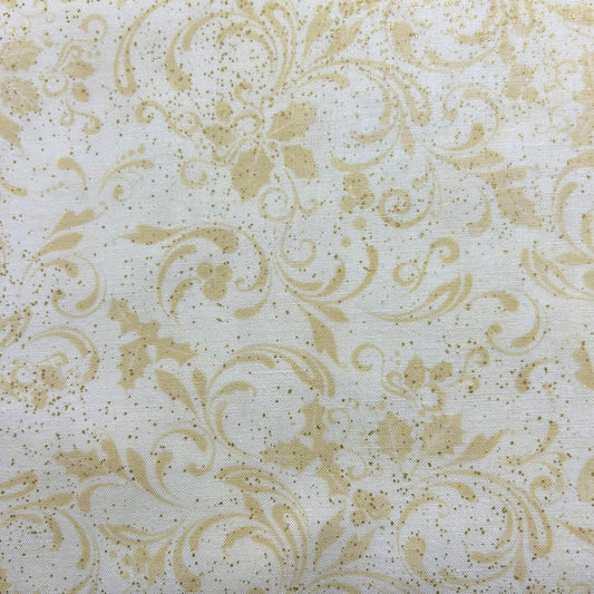Baumwollstoff Stamped Holiday Leaves Metallic Cream Timeless Treasures