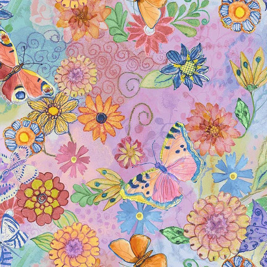 Baumwollstoff Watercolor Butterfly Floral