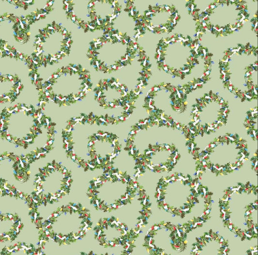 Baumwollstoff Winter Village Pine Garland Green