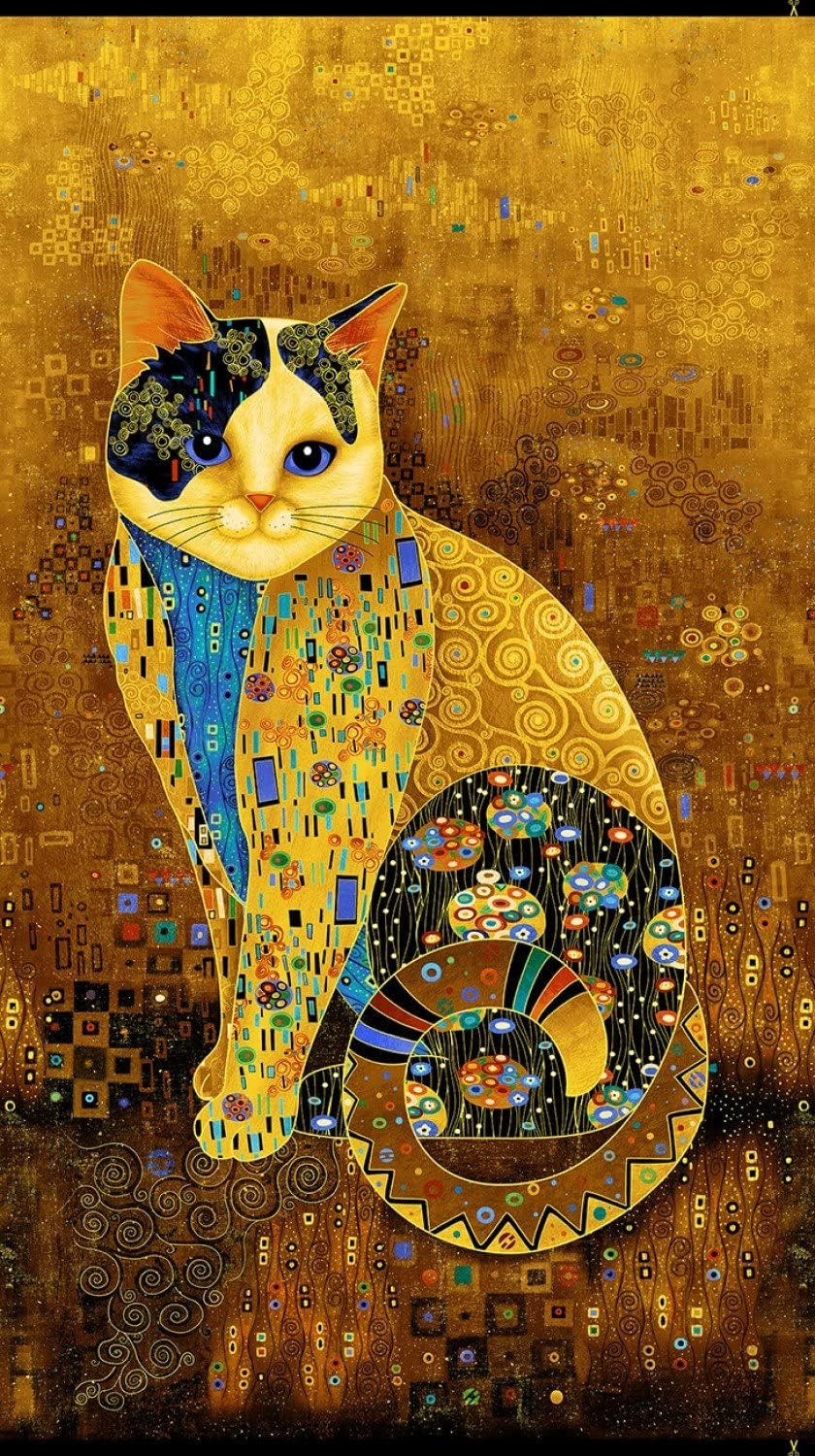Panel Golden Bejeweled Cat Timeless Treasures Fabrics