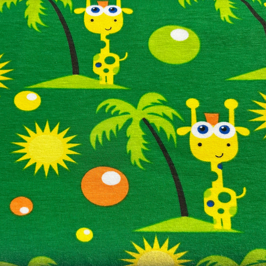 Giraffe Island Green Jersey Stoff
