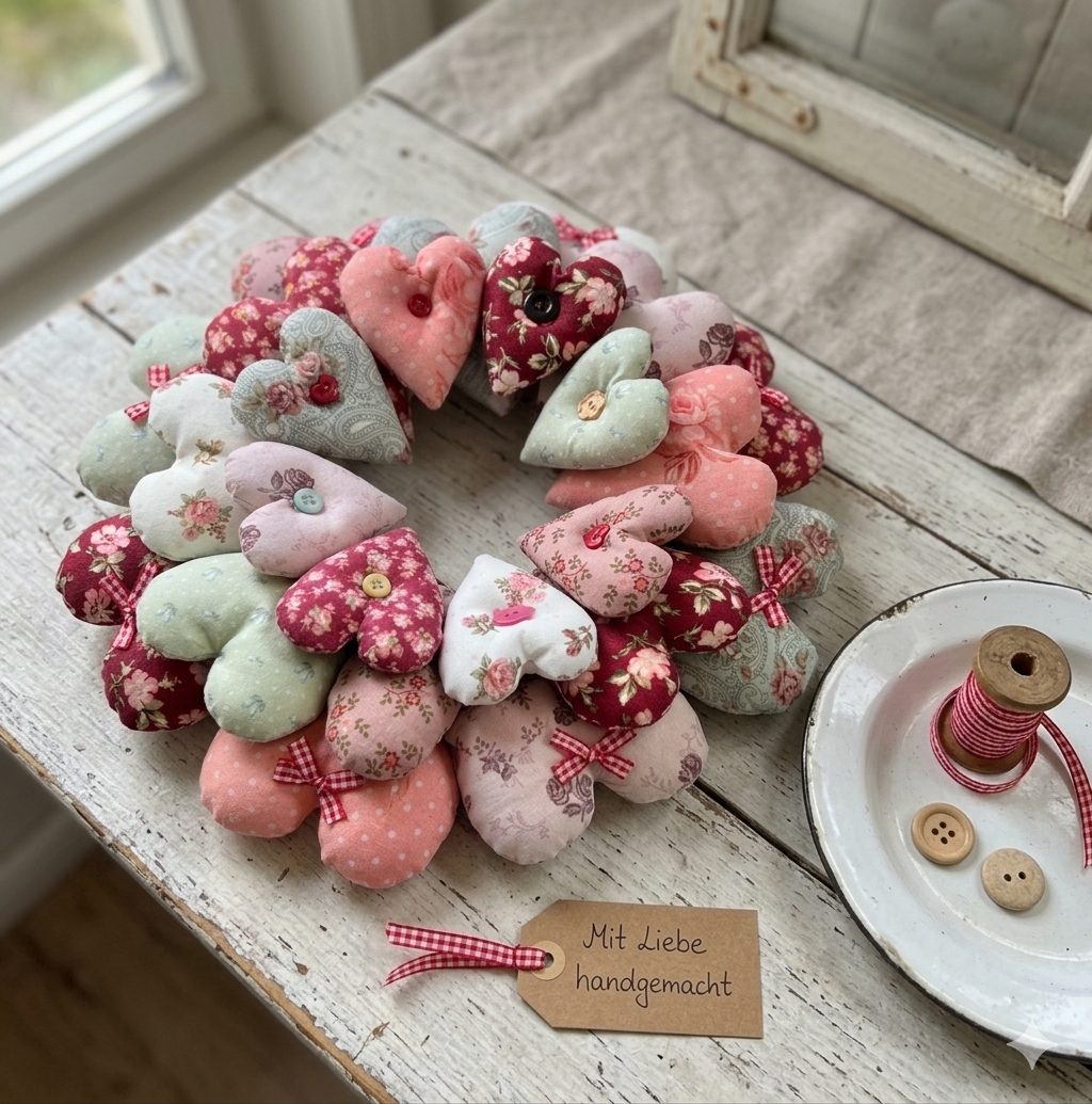Materialpackung Herzkranz Shabby Roses Gundi's Quilt Heaven