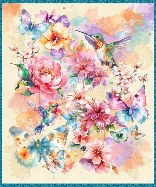 Panel Flight of Fancy Tropical Flowers Hummingbirds