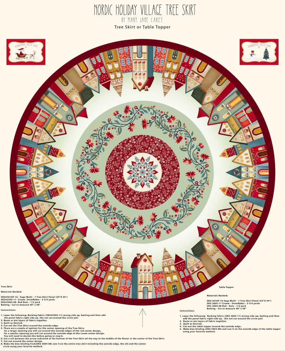 Panel Nordic Holiday Village Tree Skirt Henry Glass & Co.