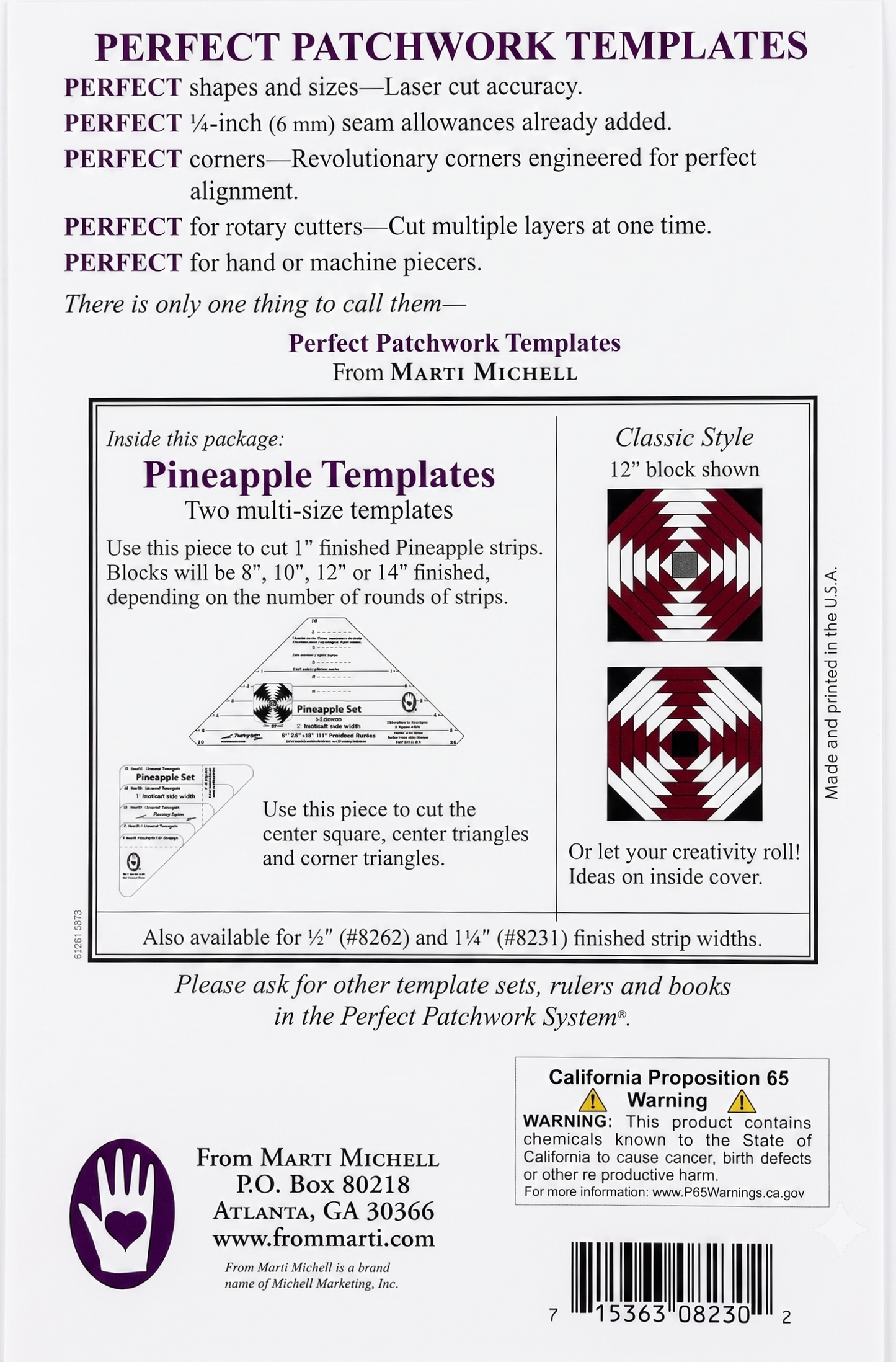 Pineapple 1" Strip Patchwork Templates