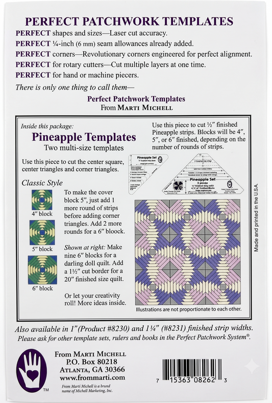 Pineapple 1/2" Strip Patchwork Templates Marti Michell