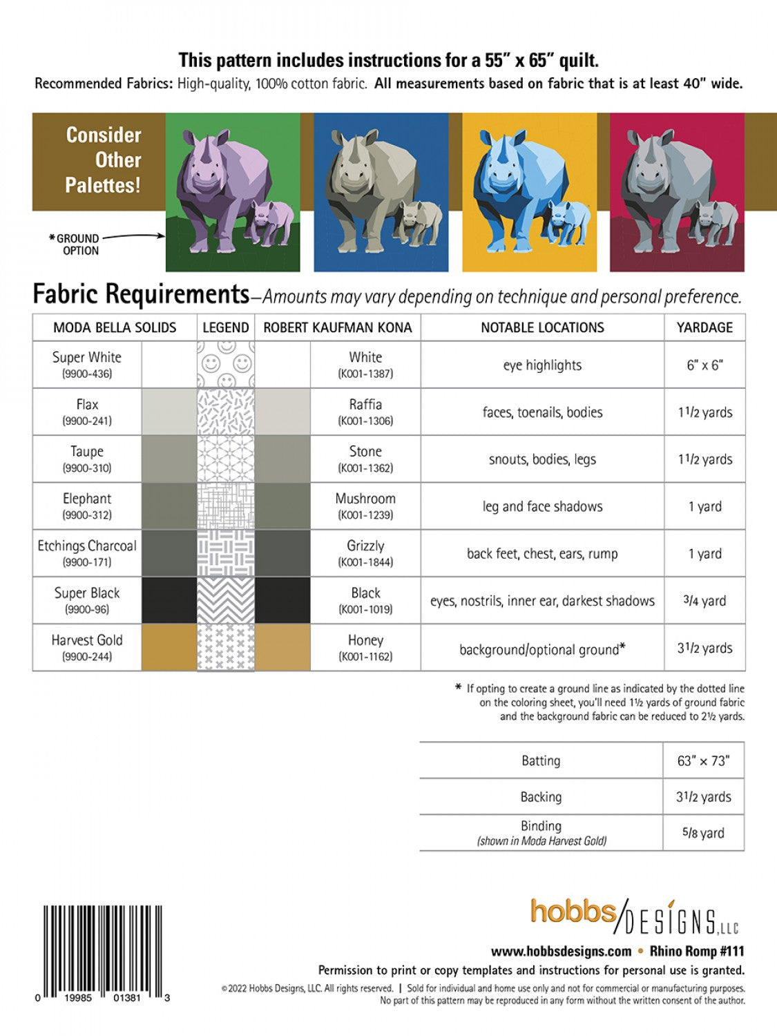 Nähanleitung Rhino Romp Hobbs Design