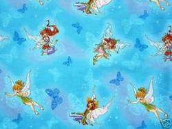 Patchworkstoff Quilt Stoff Fairies on Butterflies Tinkerbell auf blau