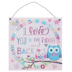 Textschild Blechschild *I love You To the Moon and Back* Eule rosa türkis grün pink 6Y1827