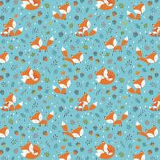 Patchworkstoff Flanell *Blue Frolicking Foxes Flannel* Füchse Fuchs orange weiß blau 89200102B-2