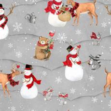 Baumwollstoff Patchworkstoff  *Nose to Nose* Weihnachten Schneemann Schneeflocke rot grau weiß braun WP39681