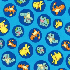 Baumwollstoff *Pokemon* Pikachu Schiggy Evoli Glumanda blau gelb orange  grün RK 17721