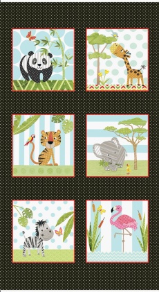 Baumwollstoff Patchworkstoff *Multi Large Blocks* Panel  60 x 110 cm Elefant Tiger Esel Flamingo Giraffe Panda grün blau gelb braun grau pink 6613S-97