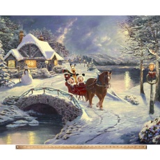 Baumwollstoff Patchworkstoff Panel *Evening Sleigh Ride* Disney Daisy Mickey Pluto Weihnachten Winter Thomas Kinkade DS-2102-2C