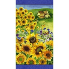 Baumwollstoff Patchworkstoff *Sunny Fields* Panel 60 x 110 cm Sonnenblume Schmetterling Blume gelb orange grün lila Y3026-55 Mul