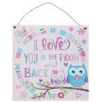Textschild Blechschild *I love You To the Moon and Back* Eule rosa türkis grün pink 6Y1827