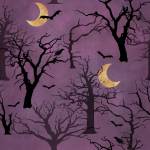 Patchworkstoff *Spooky Night* Halloween Baum Fledermaus Rabe Mond schwarz lila gelb  18114